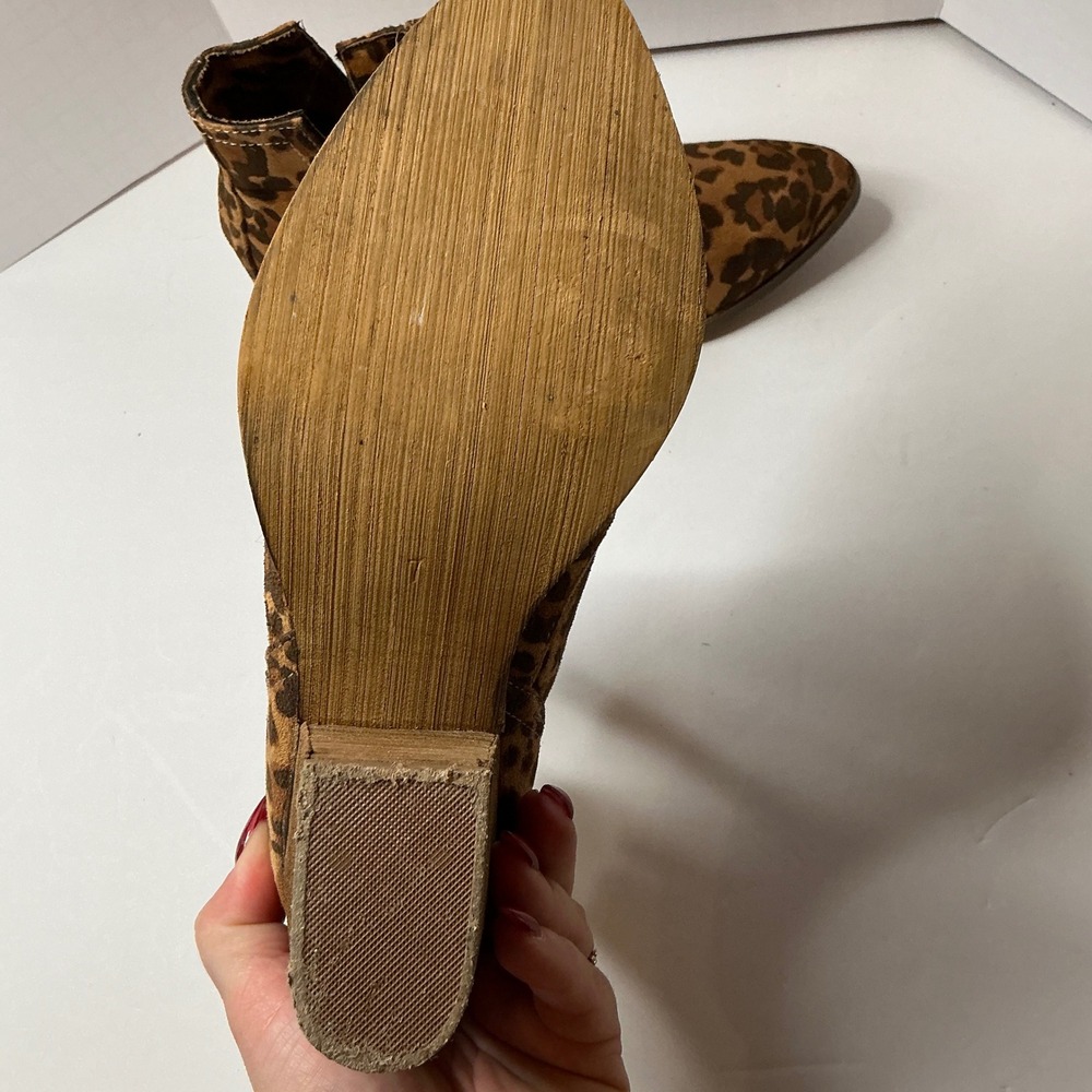 Leopard Print Ankle Boots Women's Pointed Toe Block Heel Cutout Booties - Picture 5 of 5